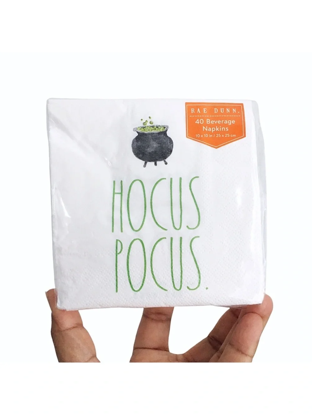 Rae Dunn Hocus Pocus Beverage Napkins - White with Green Print